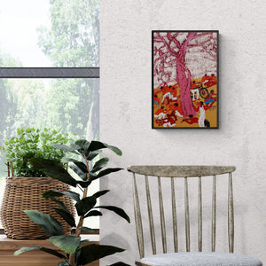 Preview of 'Day 1 (Gathering Under the Tree)' Painting by Kumar Ranjan shown on a wall in a furnished room.