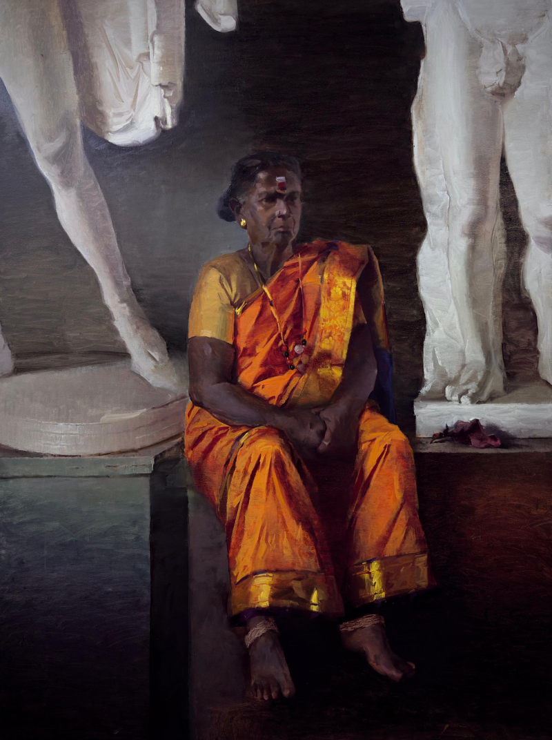 Dead Leaf 2' figurative oil painting by artist Ajit Raut, 48x36 inch, on canvas