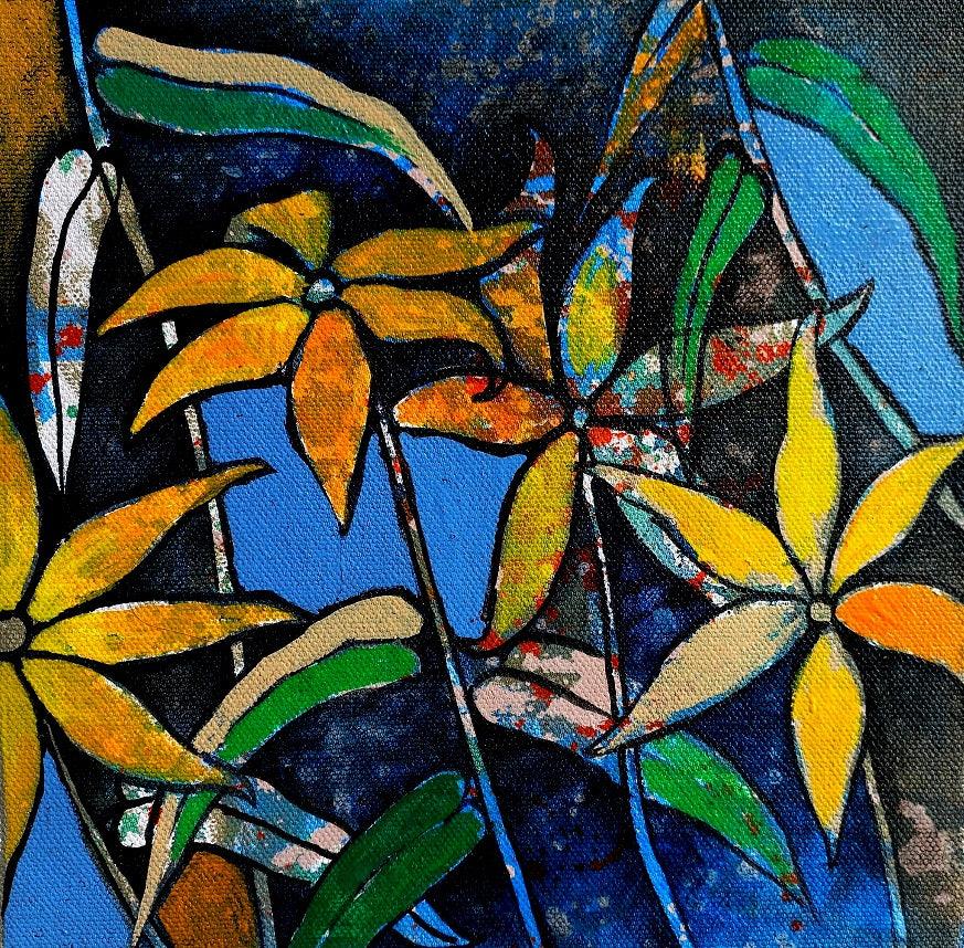 Nature acrylic painting titled 'December Flowers 4', 8x8 inches, by artist Ranjith Raghupathy on Canvas