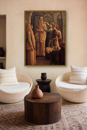 Decking The Bride (Adorning the Bride) by artist Raja Ravi Varma displayed in a Contemporary Exhibition gallery