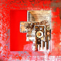 Abstract mixed media titled 'Decorative Assemblages II', 24x24 inches, by artist Vivek Rao on wood