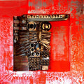 Abstract mixed media titled 'Decorative Assemblages III', 24x24 inches, by artist Vivek Rao on wood