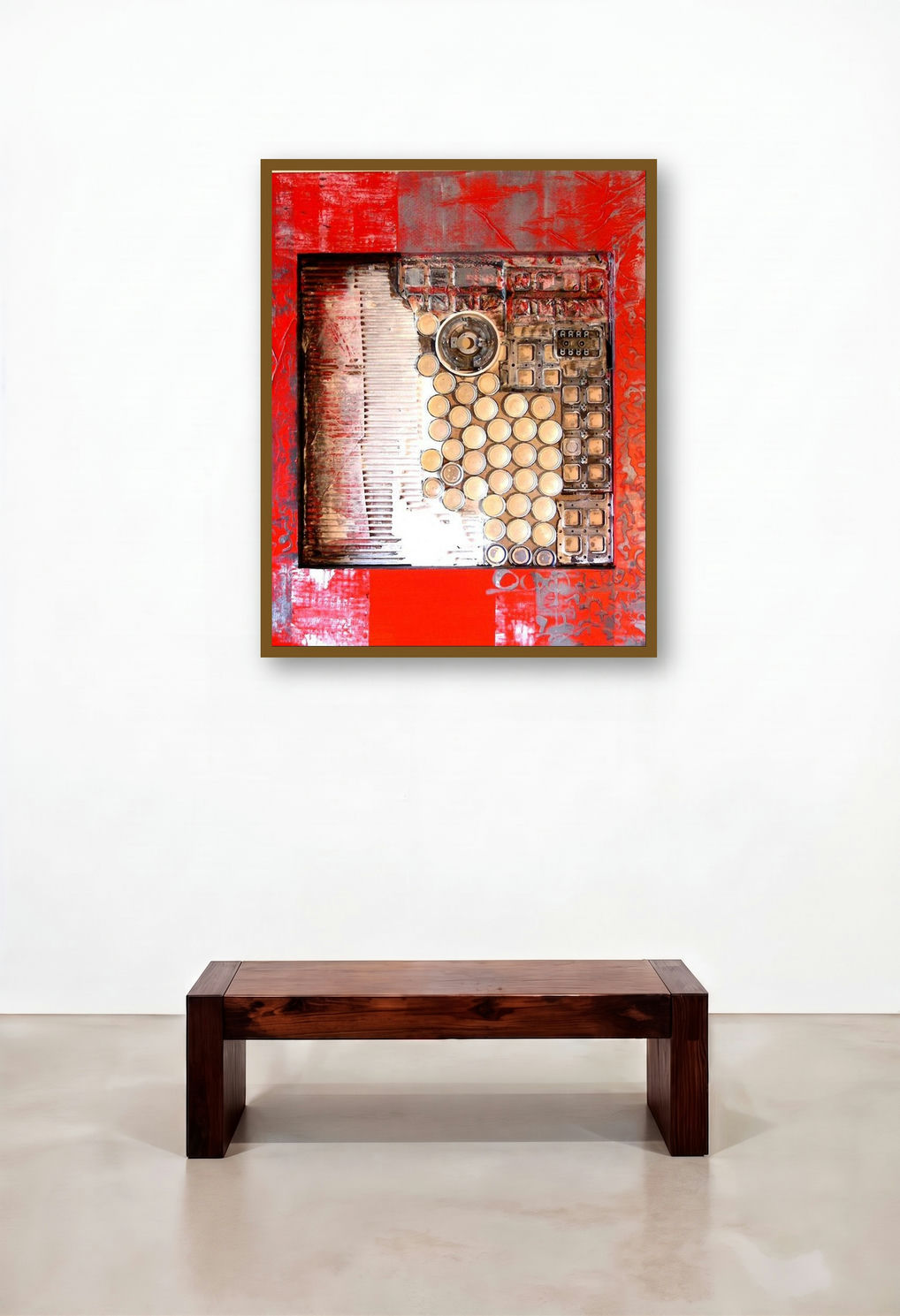 Decorative Assemblages V by artist Vivek Rao displayed in a Mid-Century Modern Library