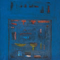 Abstract mixed media painting titled 'Deep Blue', 38x26 inches, by artist Arvind Hate on Mixedmedia