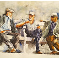 Lifestyle watercolor painting titled 'Deep discussion', 20x14 inches, by artist Soven Roy on Handmade paper