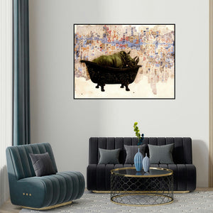 Guru Kinkar's 'Deep Insight 6 (Urban Safari)' painting visualized above a sofa in a contemporary room.