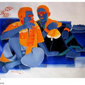 Figurative acrylic painting titled 'Deep Talk', 17x24 inches, by artist Tailor Srinivas on Canvas