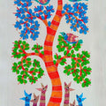 Animals gond traditional art titled 'Deers Under The Tree 7', 34x15 inches, by artist Choti Gond Artist on Canvas