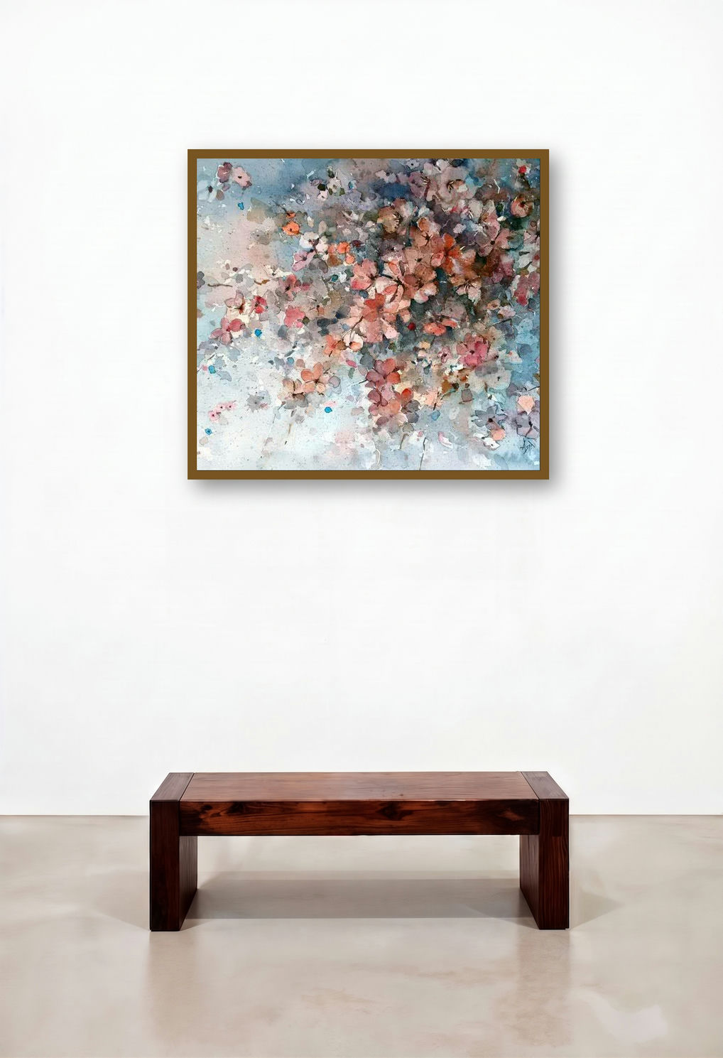 Delicate (Abstract Floral Watercolor) by artist Asit Singh displayed in a Urban Loft Family Room