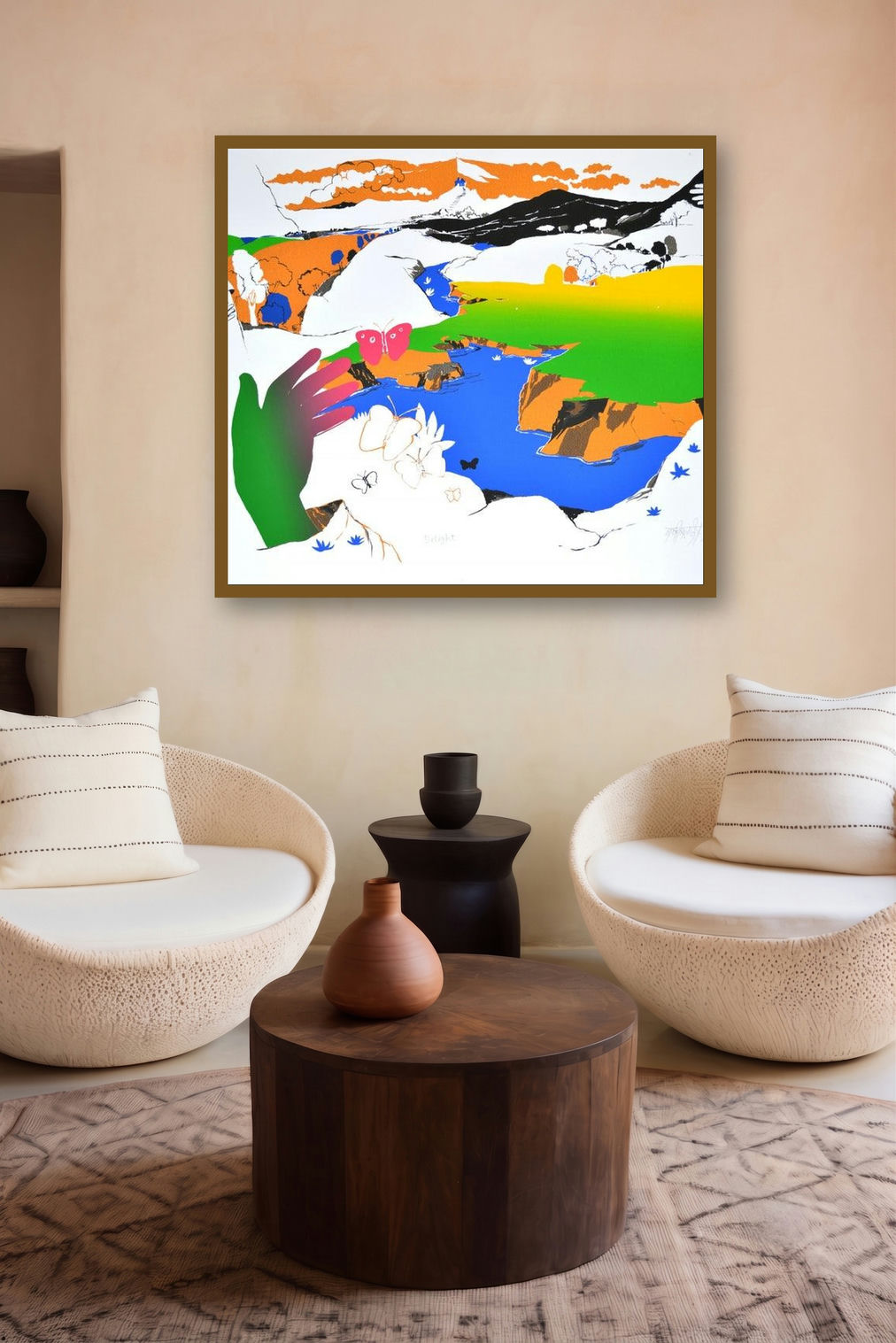 Delight (Landscape with Butterflies) by artist Nabibakhsh Mansoori displayed in a Museum Style gallery