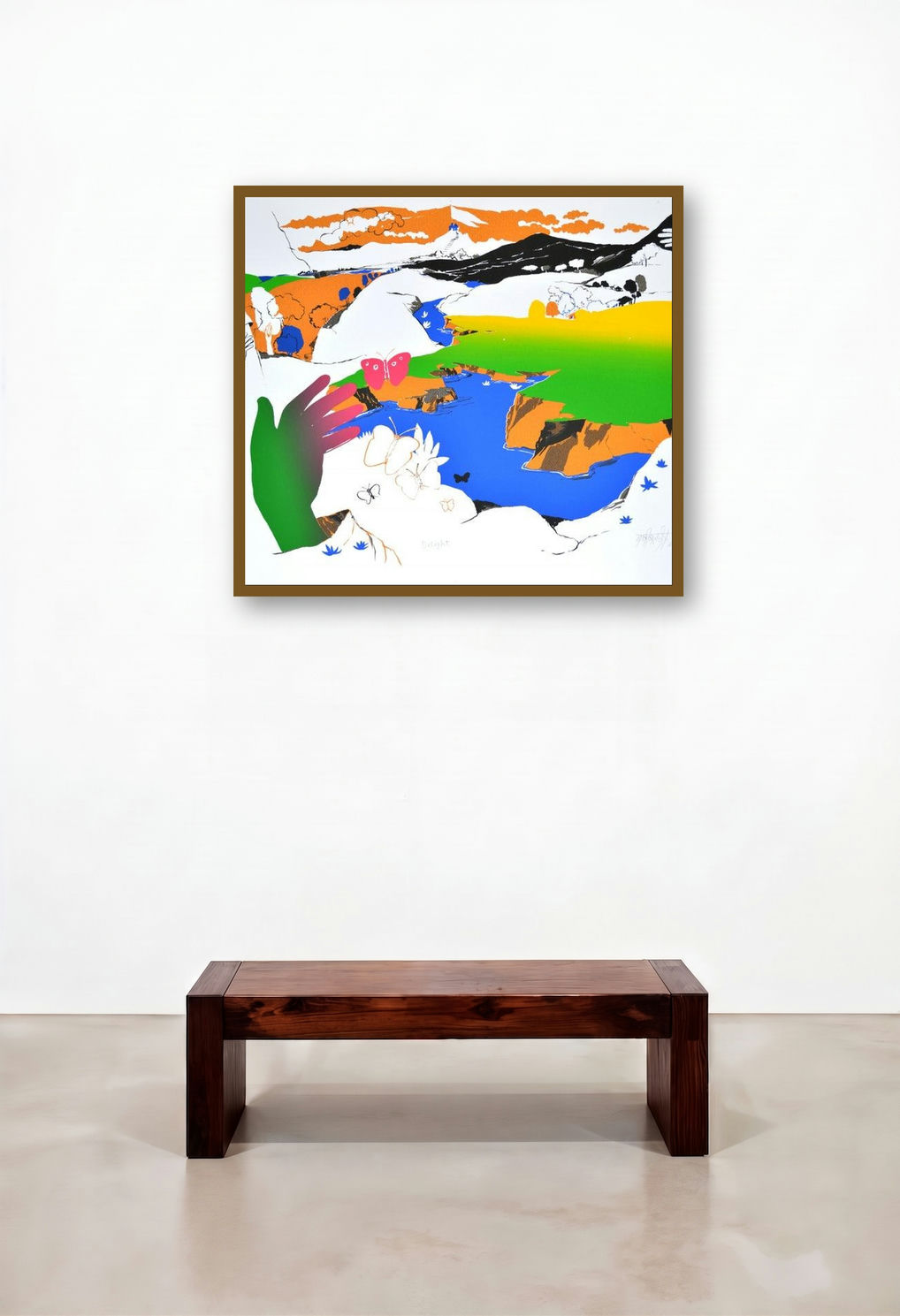 Delight (Landscape with Butterflies) by artist Nabibakhsh Mansoori displayed in a Elegant Executive Office