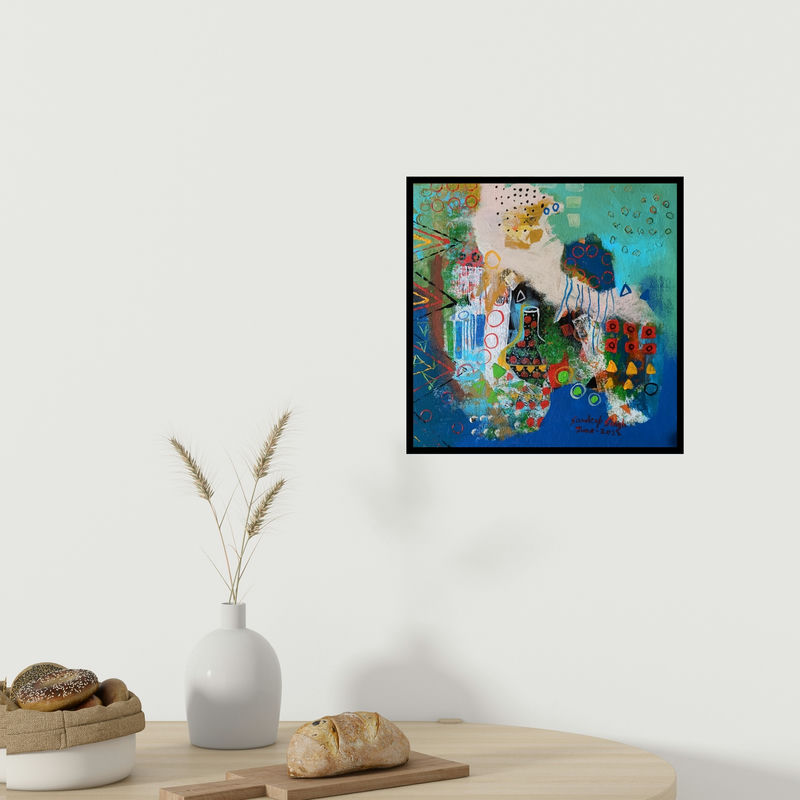 In-situ view of Sandeep Singh's 'Democracy 1 (A Vibrant Tapestry)' painting in a room