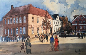 Denmark Diary (Untitled) by Bijay Biswaal, Original Watercolor Landscape Painting on Paper, Small Horizontal Wall Art