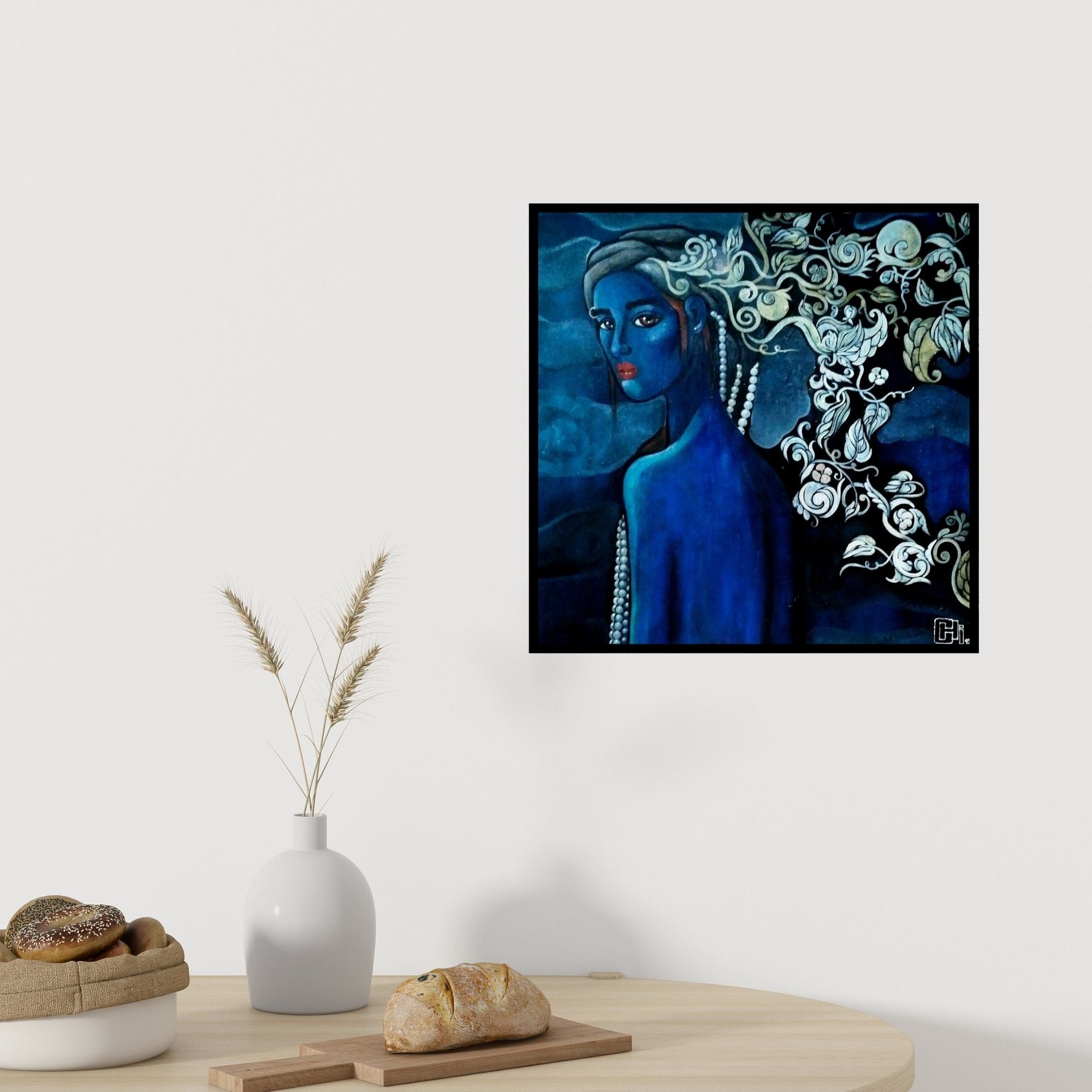 In-situ view of Suruchi Jamkar's 'Designs Of A Beautiful Mind' painting in a room