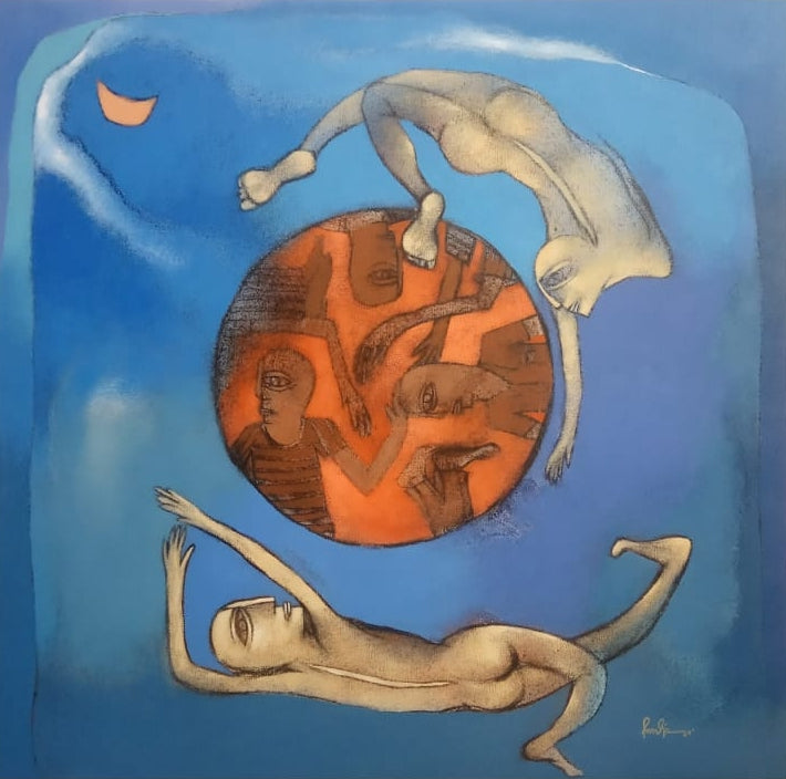 'Desire 11' contemporary acrylic painting by artist Pradip Kumar Sau, 30x30 inch, on canvas