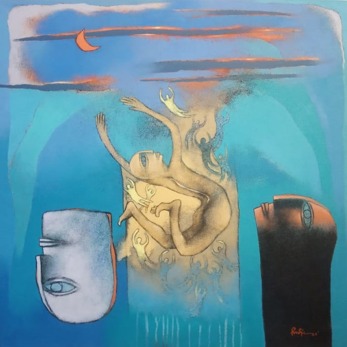 'Desire 13' contemporary acrylic painting by artist Pradip Kumar Sau, 30x30 inch, on canvas