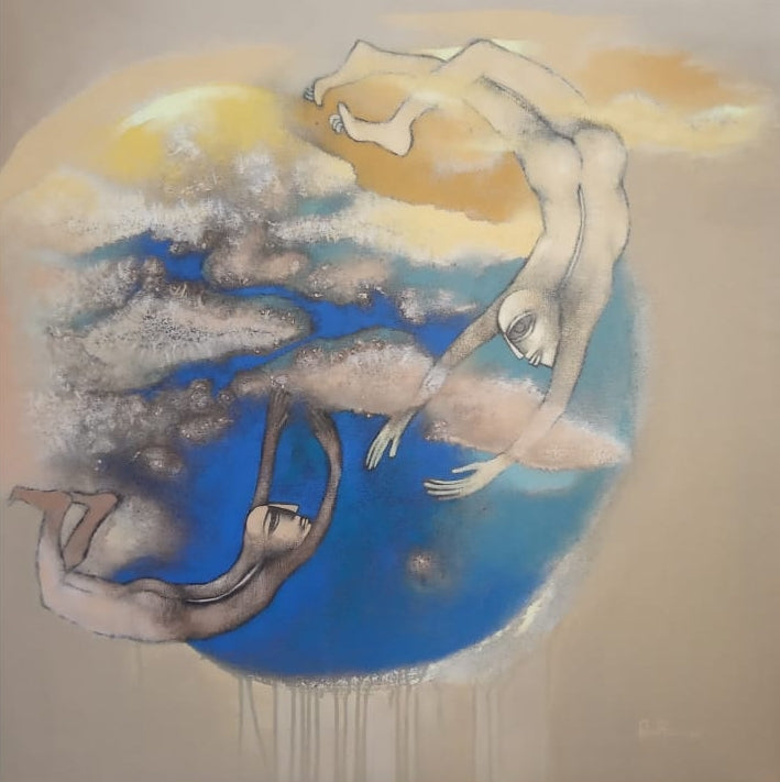 'Desire 14' contemporary acrylic painting by artist Pradip Kumar Sau, 30x30 inch, on canvas