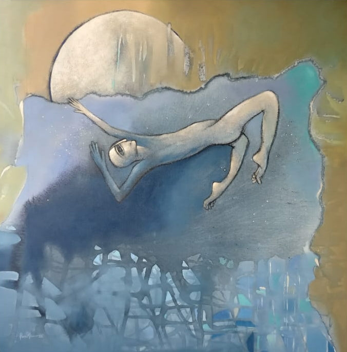 'Desire 21' contemporary acrylic painting by artist Pradip Kumar Sau, 40x40 inch, on canvas