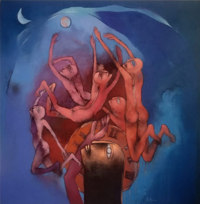 'Desire 22' contemporary acrylic painting by artist Pradip Kumar Sau, 40x40 inch, on canvas