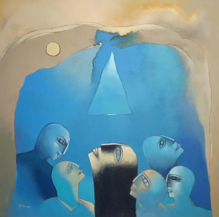 'Desire 23' contemporary acrylic painting by artist Pradip Kumar Sau, 40x40 inch, on canvas