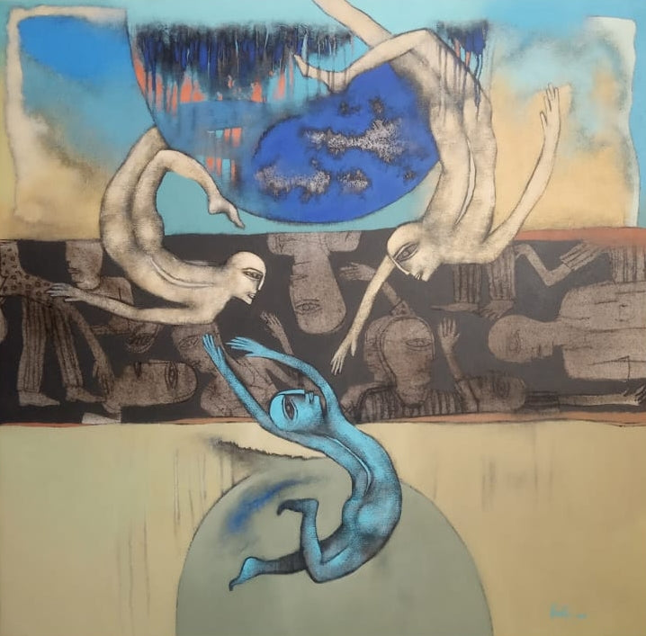 'Desire 24' contemporary acrylic painting by artist Pradip Kumar Sau, 40x40 inch, on canvas