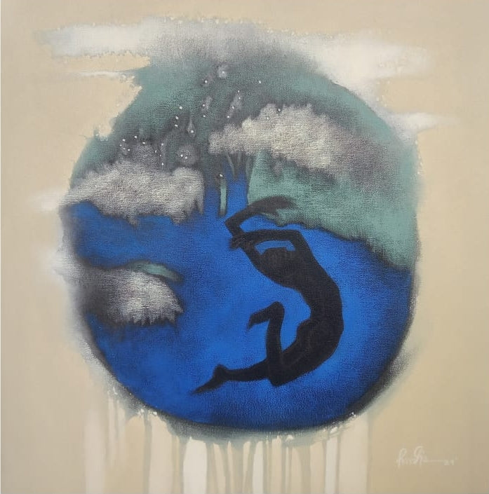 'Desire 3' contemporary acrylic painting by artist Pradip Kumar Sau, 20x20 inch, on canvas