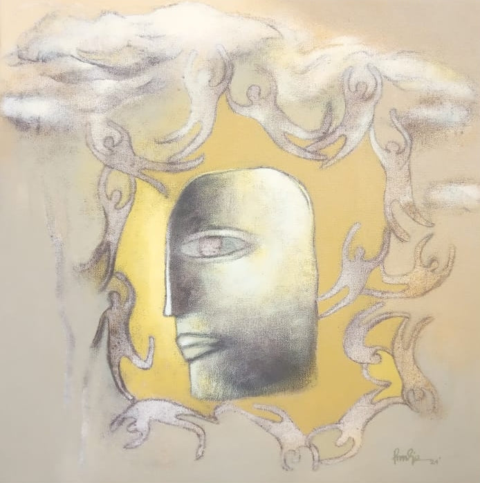 'Desire 5' contemporary acrylic painting by artist Pradip Kumar Sau, 20x20 inch, on canvas