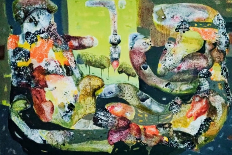 Desire 6' contemporary mixed-media painting by artist Sanjeeda Khanam, 48x72 inch, on canvas
