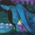 Figurative acrylic painting titled 'Desires', 24x60 inches, by artist Madan Lal on Canvas
