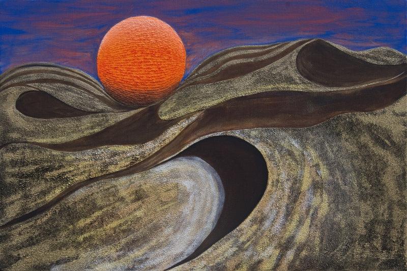 Landscape acrylic painting titled 'Dessert', 27x35 inches, by artist Mamoon Nomani on Canvas