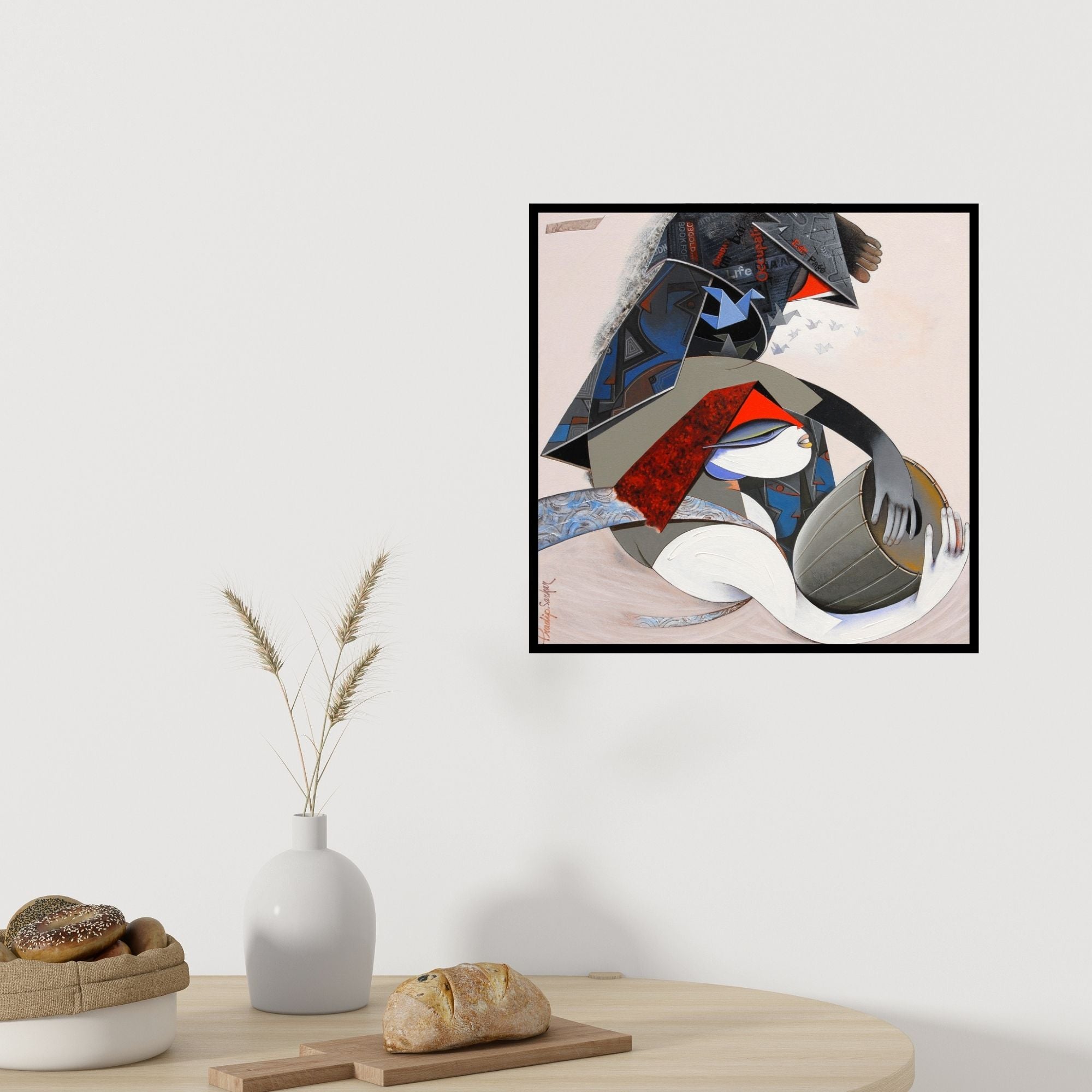 In-situ view of Pradip Sarkar's 'Destination 1' painting in a room