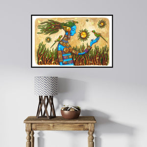 In-situ view of Dhimant Vyas's 'Destiny (The Guardian of Time)' painting in a room