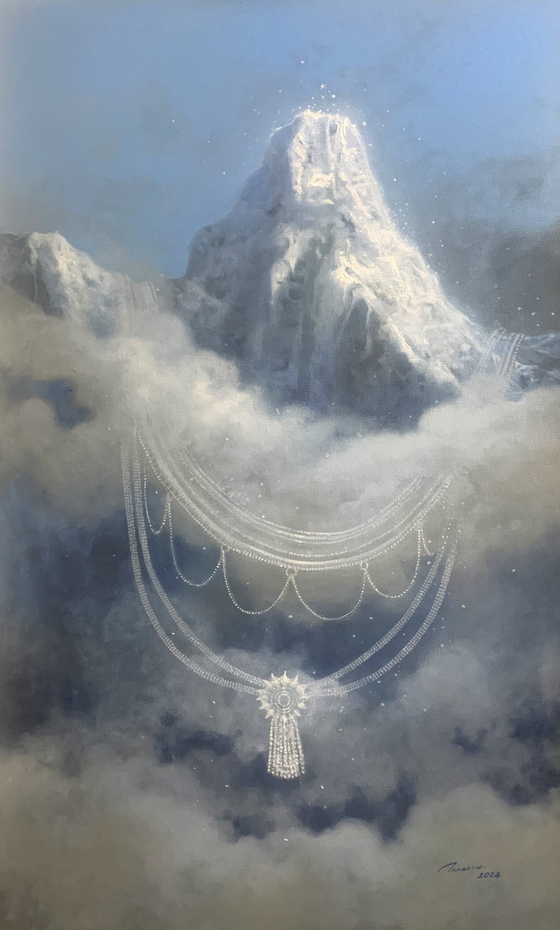Devatma Himalaya' religious oil painting by artist Abhisarika Nayika, 33x20 inch, on canvas