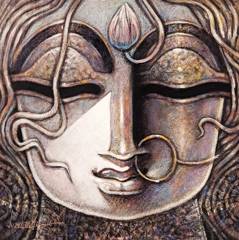 Devi 1' religious mixed-media painting by artist Subrata Ghosh, 24x24 inch, on canvas