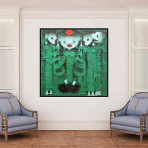 In-situ view of Basuki Dasgupta's 'Devi 2 (The Veiled Figures)' painting in a room