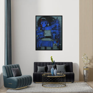 Preview of 'Devi 5 (Untitled)' Painting by Basuki Dasgupta shown on a wall in a furnished room.