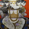 Religious acrylic painting titled 'Devi Ganeshi', 78x54 inches, by artist Manas Jena on Canvas