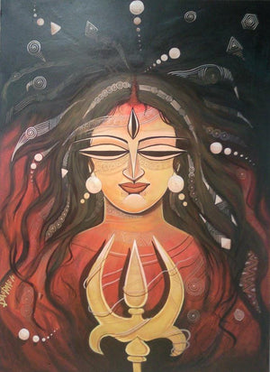 Devi I (Cosmic Mother) by Devirani Dasgupta, Original Mixed Media Figurative Painting on Canvas, Medium Vertical Wall Art