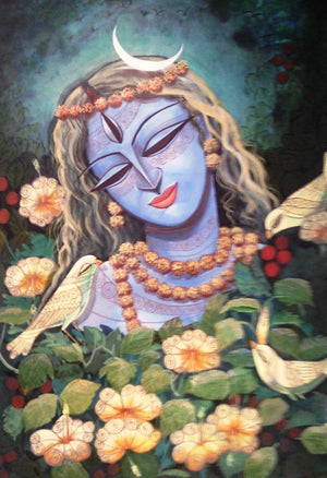 Devi Iii (Divine Union) by Devirani Dasgupta, Original Mixed Media Figurative Painting on Canvas, Medium Vertical Wall Art
