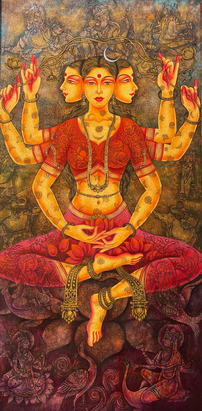 Religious acrylic painting titled 'Devi Prakriti', 60x39 inch, by artist Vishal Sablley on Canvas