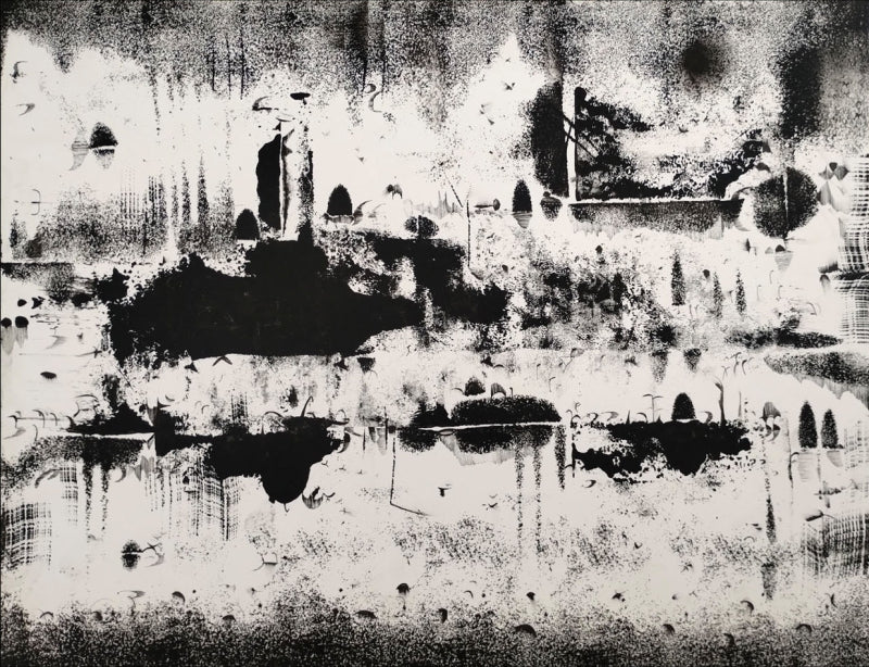 Devine Scape' abstract acrylic-ink painting by artist Hemant Dhane, 22x28 inch, on italian mount paper