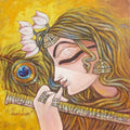 Devotion 1' religious mixed-media painting by artist Subrata Ghosh, 18x18 inch, on canvas