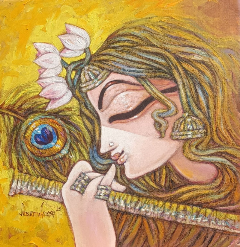 Devotion 1' religious mixed-media painting by artist Subrata Ghosh, 18x18 inch, on canvas