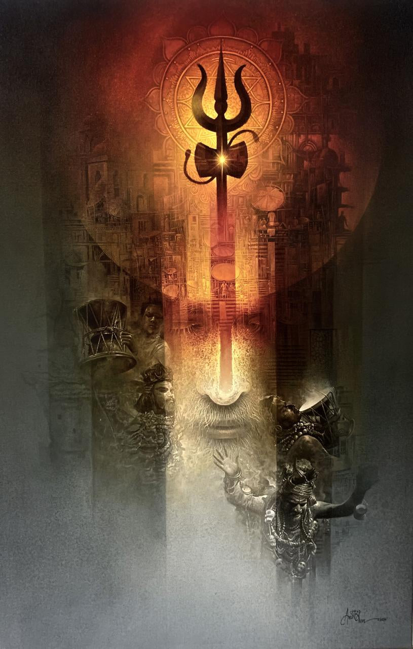 Devotion' religious acrylic-oil painting by artist Amit Bhar, 60x40 inch, on canvas