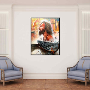 In-situ view of Arjun Das's 'Devotion Of Banaras Ghat (Varanasi Sadhu)' painting in a room