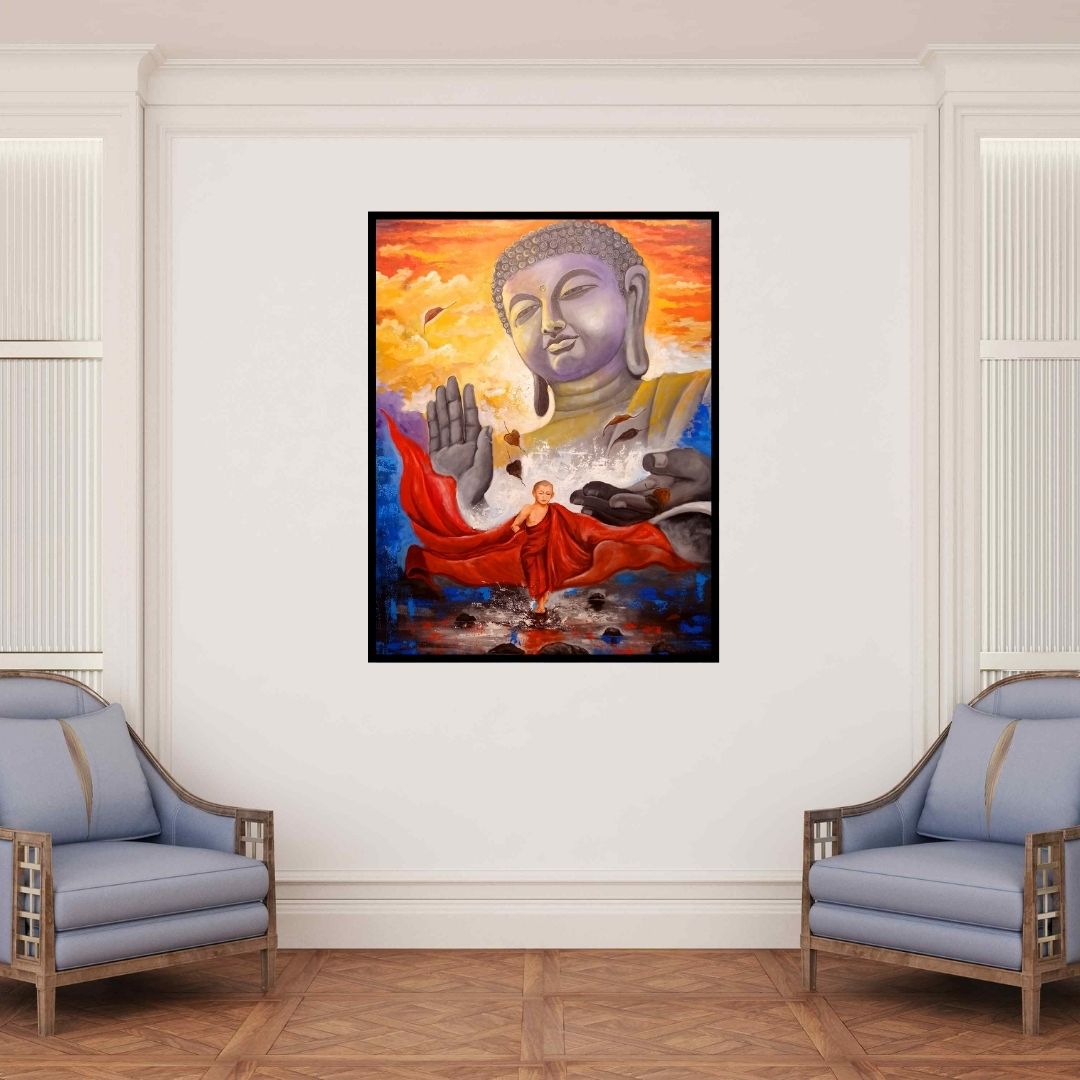 In-situ view of Arjun Das's 'Devotion Of Buddha 10 (Melodies of Vrindavan)' painting in a room