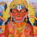 Devotion Of Hanuman' religious acrylic painting by artist Arjun Das, 36x48 inch, on canvas