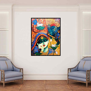 In-situ view of Arjun Das's 'Devotion Of Krishna 15 (Radha Krishna)' painting in a room