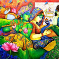 Devotion Of Krishna 17' religious acrylic painting by artist Arjun Das, 48x72 inch, on canvas