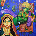 Religious acrylic painting titled 'Devotion Of Krishna 20', 48x48 inches, by artist Arjun Das on Canvas
